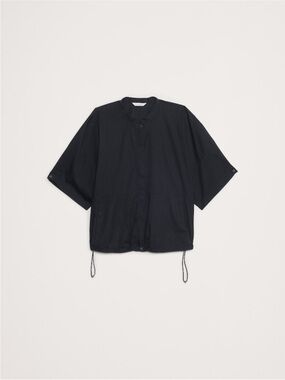 Women’s Short Sleeve Drawstring Jacket Top in Black